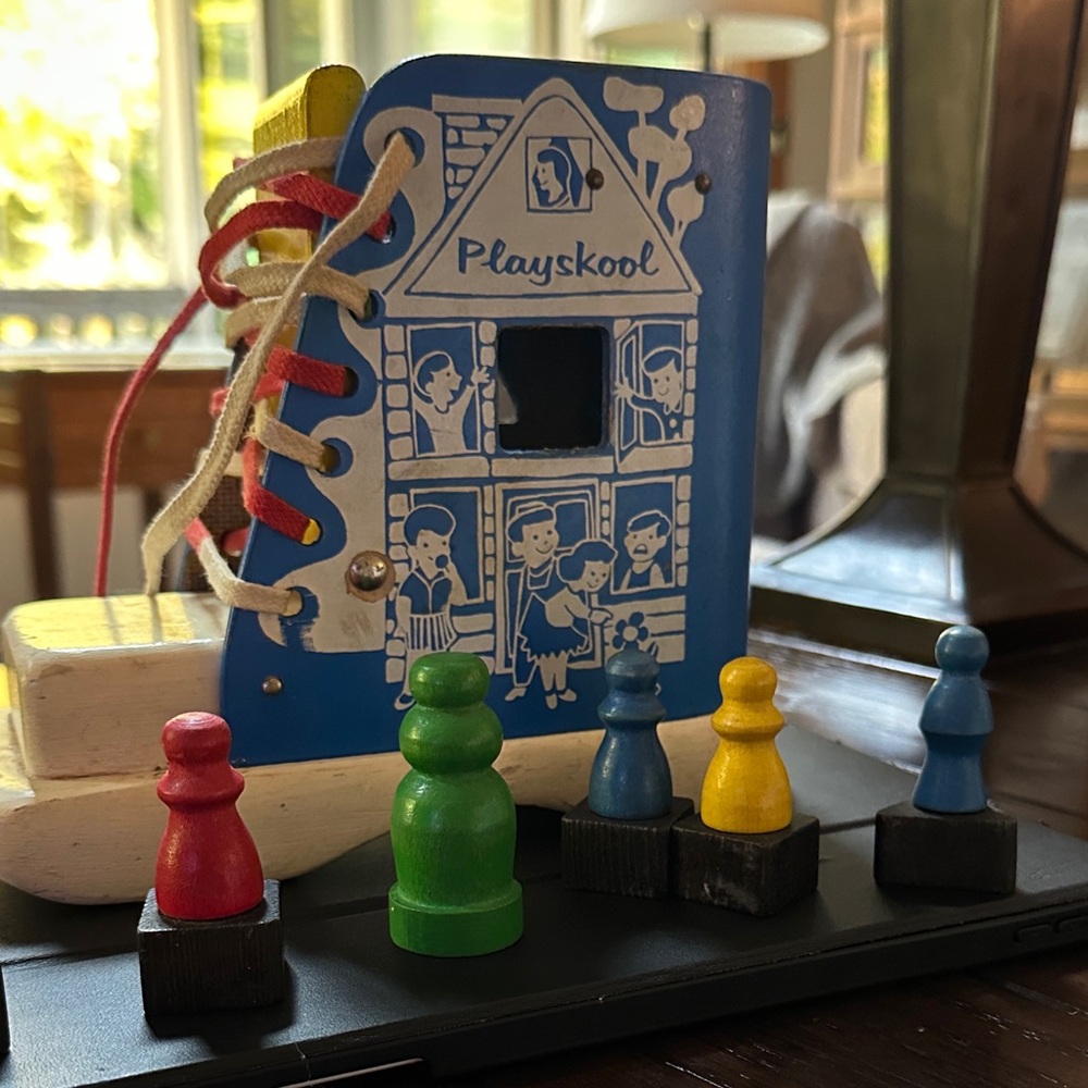 Vintage Classic Playskool Lacing Shoe Toy with Colorful Pegs 1960’s.